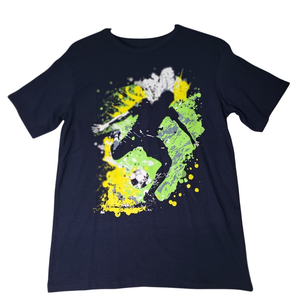The Childrens Place Kids XL Boys Graphic T Shirt Navy Soccer Player Short Sleeve